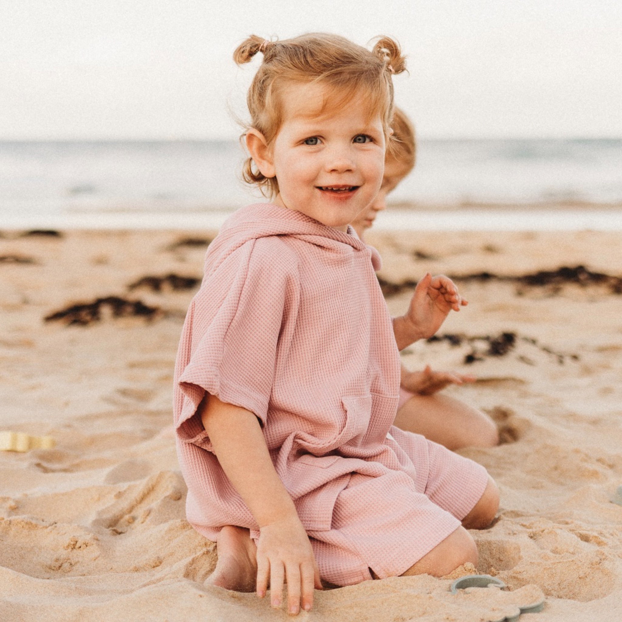 Dusky Rose Waffle Rugii on toddler